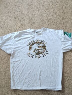 Gildan White T-Shirt with Camo Dinosaur Graphic
